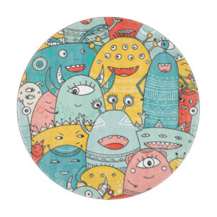 Boho style cute monsters, seamless. cutting board