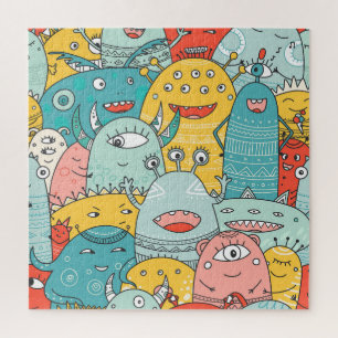 Boho style cute monsters, seamless. jigsaw puzzle