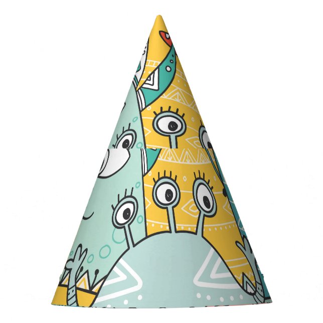Boho style cute monsters, seamless. party hat (Front)