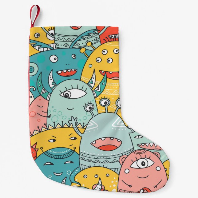 Boho style cute monsters, seamless. small christmas stocking (Front)