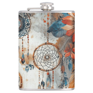Boho style design with dreamcatchers hip flask