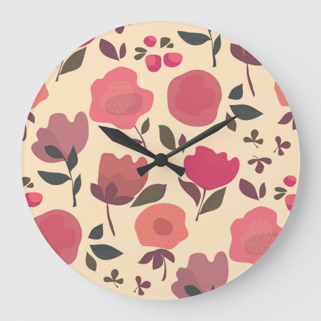 Boho Style Dust Floral Pattern. Large Clock (Front)
