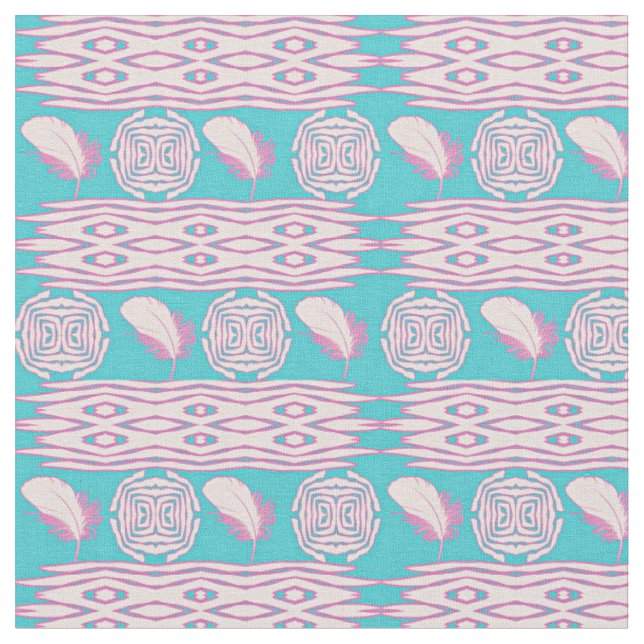 boho style ethic feathers pattern fabric (Close Up)