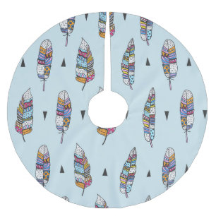 Boho Style Feather Hand Drawn Brushed Polyester Tree Skirt