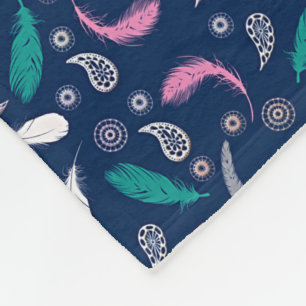 boho style feathers pattern fleece blanket