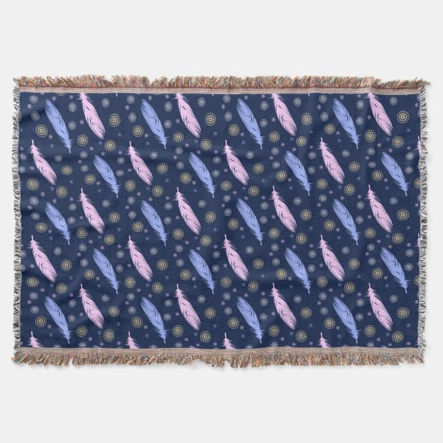 boho style feathers pattern. throw blanket (Front)