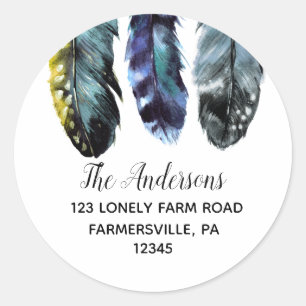 Boho Style Feathers Round Return Address Labels