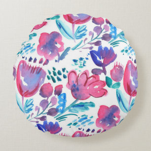 boho style floral rustic hand drawn illustration.  round cushion