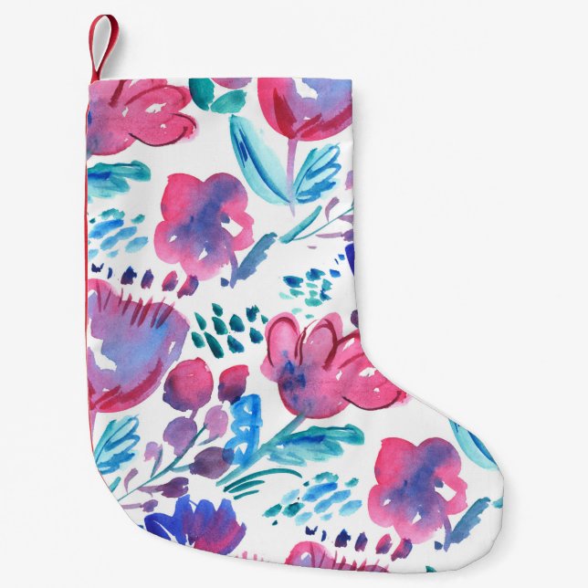 boho style floral rustic hand drawn illustration.  small christmas stocking (Front)