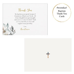 Boho Style Flower and Leaves Orthodox Baptism Thank You Card