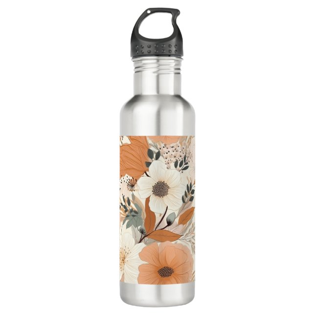 Boho style flowers pattern light colours 710 ml water bottle (Front)
