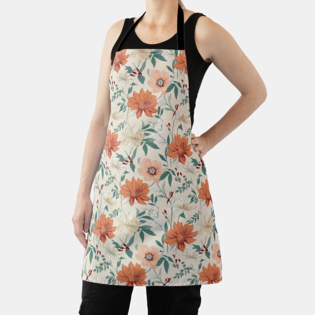 Boho style flowers pattern light colours apron (Insitu)