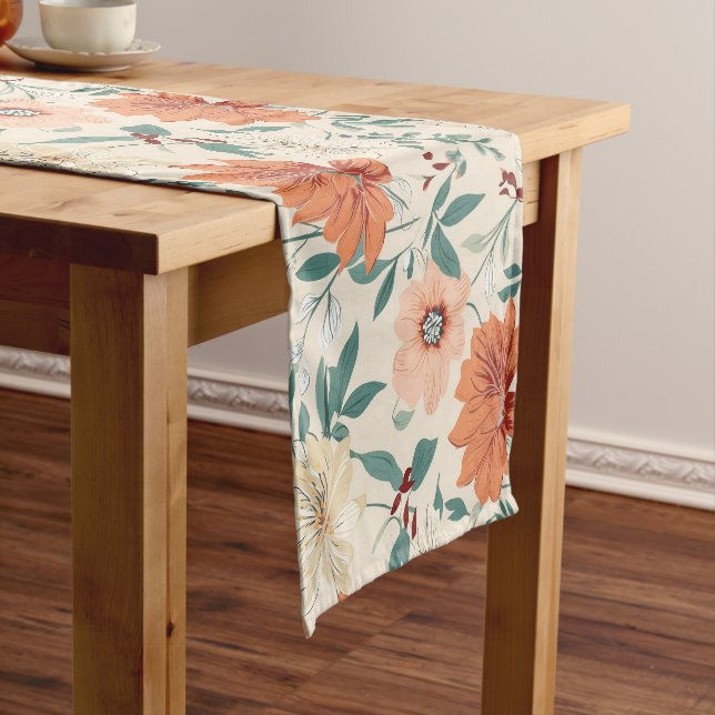 Boho style flowers pattern light colours short table runner (In Situ)
