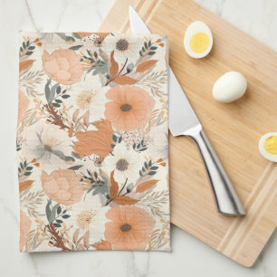 Boho style flowers pattern light colours tea towel