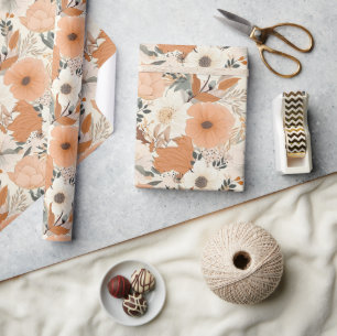 Boho style flowers pattern light colours wrapping paper