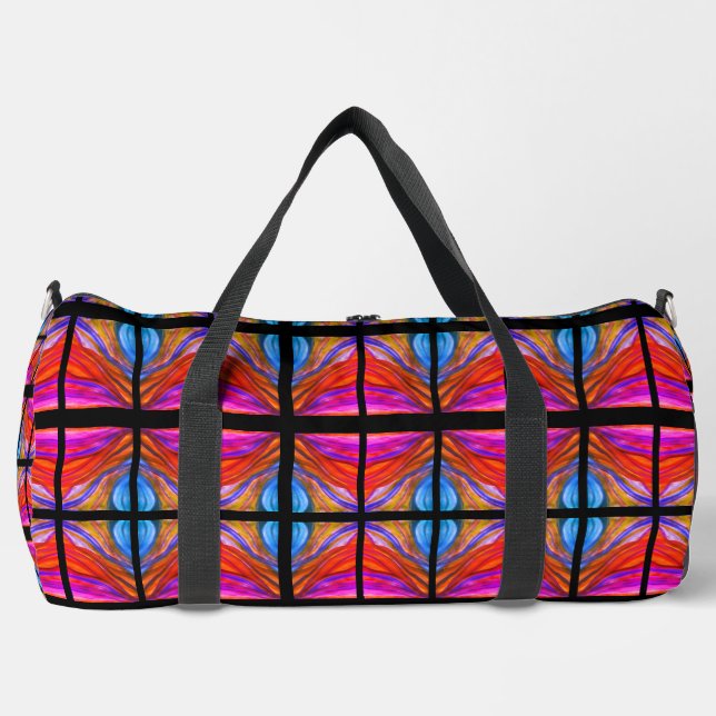 Boho style hot pink and black  duffle bag (Front)