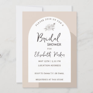 Boho Style Minimalist Brown Colour Bridal Shower Invitation