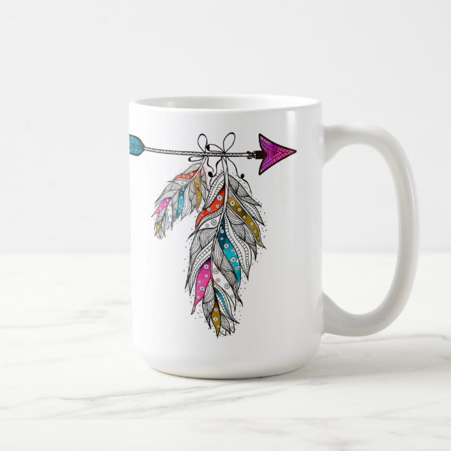 boho style ornamental feathers hanging coffee mug (Right)