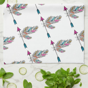 boho style ornamental feathers hanging tea towel