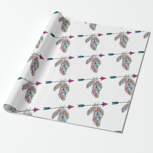 boho style ornamental feathers hanging wrapping paper