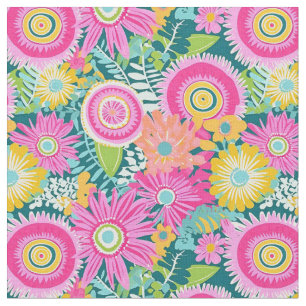 Boho style pink flowers fabric