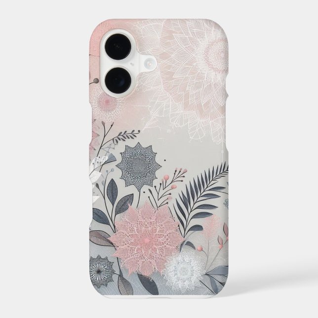 Boho Style Pink Gray Floral iPhone 17 Slim Case (Back)