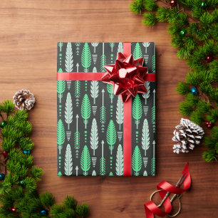 boho style retro ethnic feather green pattern wrapping paper