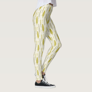 boho style retro ethnic feather yellow pattern leggings