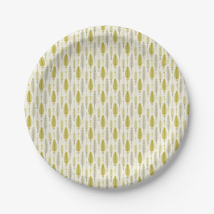 boho style retro ethnic feather yellow pattern paper plate