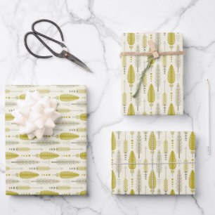 boho style retro ethnic feather yellow pattern wrapping paper sheet