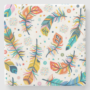 Boho style, seamless feather pattern. stone coaster
