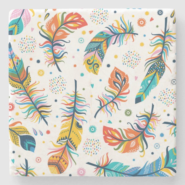 Boho style, seamless feather pattern. stone coaster (Front)