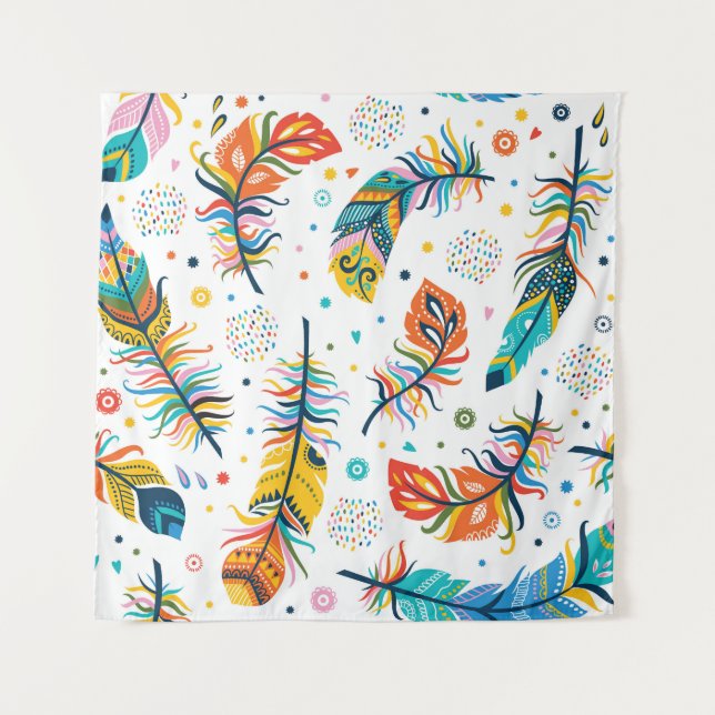 Boho style, seamless feather pattern. tapestry (Front)