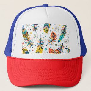 Boho style, seamless feather pattern. trucker hat