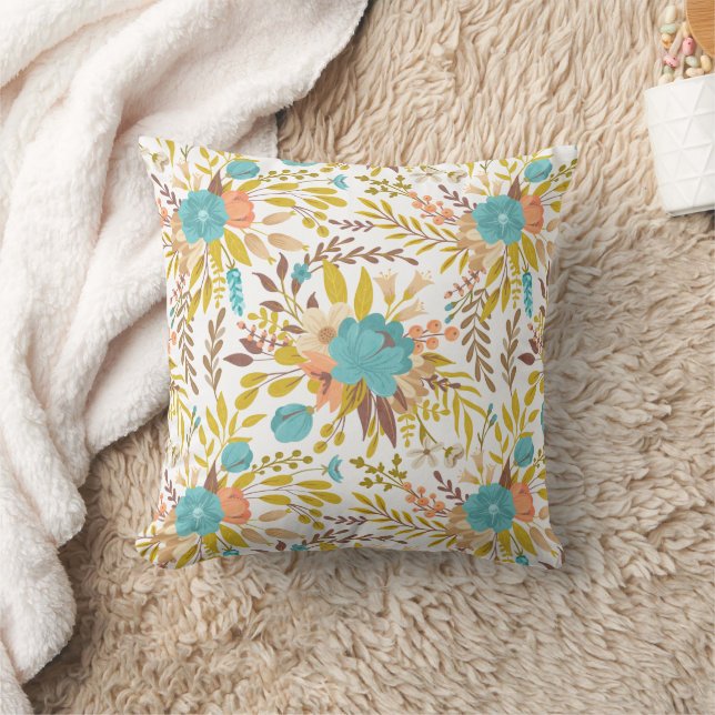 Boho Style Summer Wildflowers Monogram Cushion (Blanket)