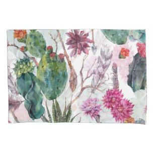 Boho Style, Vintage Cactus Watercolor. Pillowcase