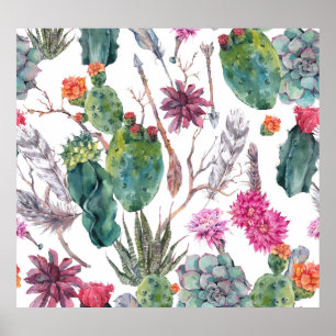 Boho Style, Vintage Cactus Watercolor. Poster