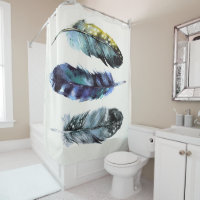 Boho Style Watercolor Birds Feathers Blue Cream