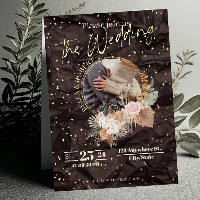 Boho Style with Gold Star Wedding Foil Invitation (Creator Uploaded)