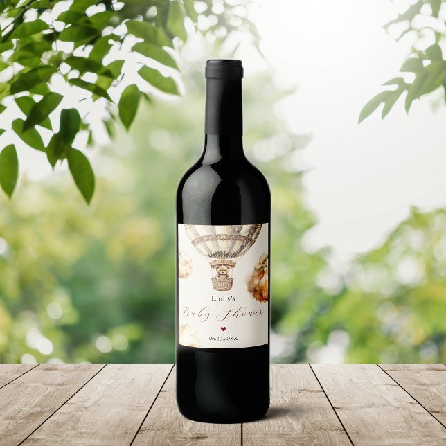 Boho Stylish Bear Air Balloon Clouds Baby Shower Wine Label (Boho Stylish Bear Air Balloon Clouds Baby Shower Wine Label)