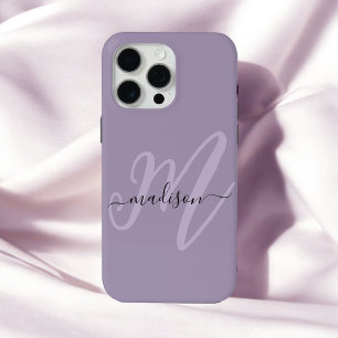 Boho Stylish Lavender Script Monogram and Name iPhone 15 Pro Max Case