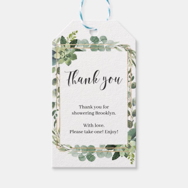 Boho succulent bridal shower gift tag greenery (Front)