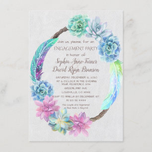 Boho Succulent Cactus Wreath Engagement Party Invitation