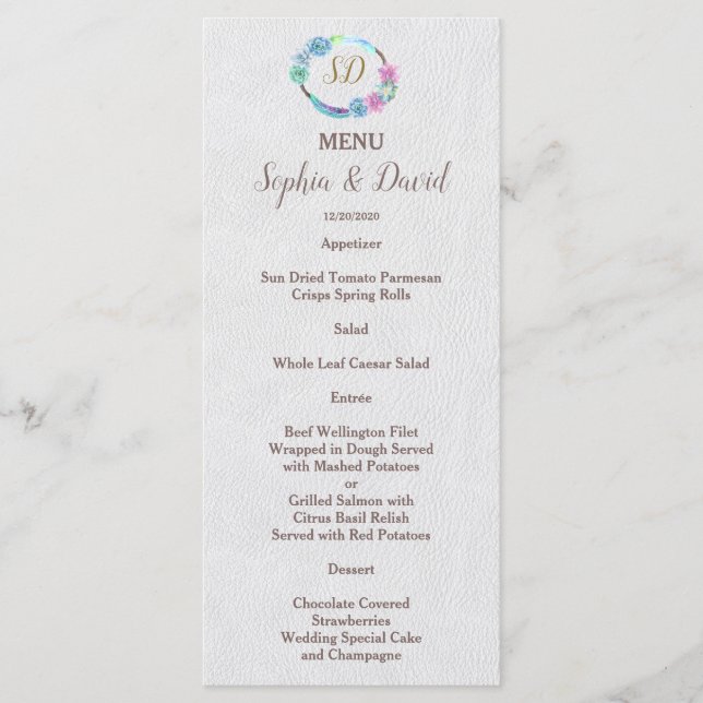 Boho Succulent Cactus Wreath Wedding Menu (Front)