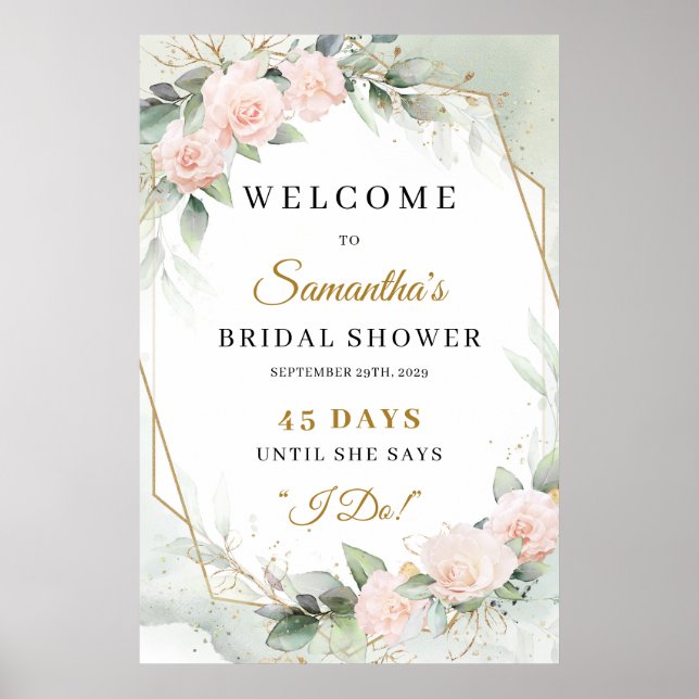 Boho succulent eucalyptus Bridal Shower count down Poster (Front)