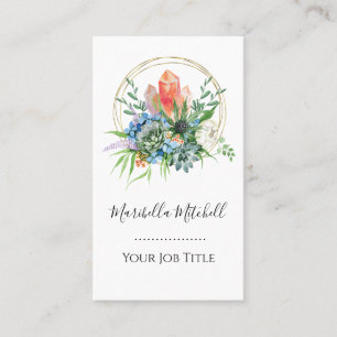 Boho Succulent Flowers Bouquet Crystals Watercolor Business Card