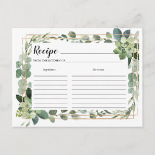 Boho succulent greenery recipe cards for bride