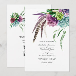Boho Succulent Plants QR Code RSVP Wedding Invitation