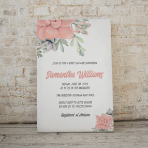 Boho Succulent Watercolor Green Coral Baby Shower Invitation