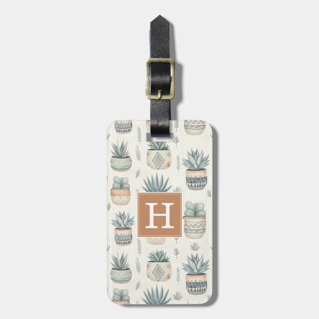 Boho Succulents And Cacti Luggage Tag (Front Vertical)